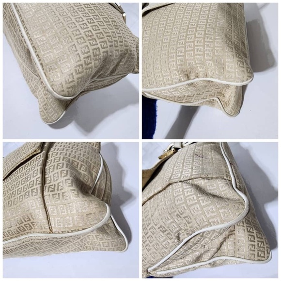 Authentic FENDI zucca canvas shoulder Tote Bag Beige/ Cream - Picture 15 of 16